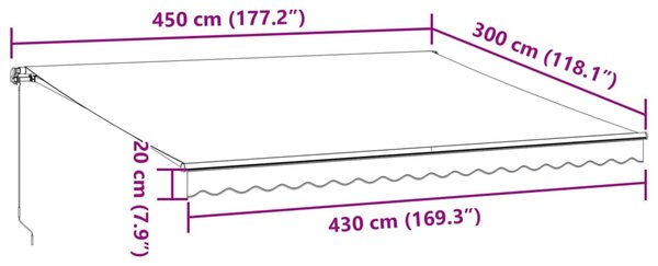 VidaXL antracitszürke-fehér kézzel kihúzható napellenző 450 x 300 cm