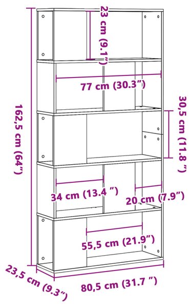 5-szintes fehér szerelt fa könyvespolc 80,5 x 23,5 x 162,5 cm