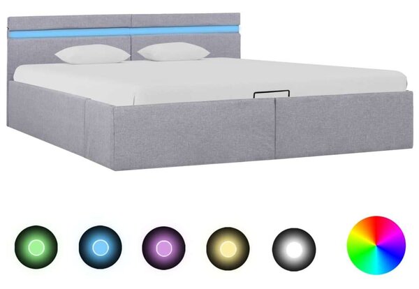 VidaXL világosszürke szövet LED-es ágy hidraulikus tárolóval 180x200cm