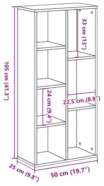 Antik fa színű szerelt fa könyvespolc 50 x 25 x 105 cm