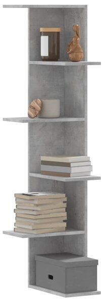 Betonszürke szerelt fa fali sarokpolc 36,5 x 36,5 x 140 cm