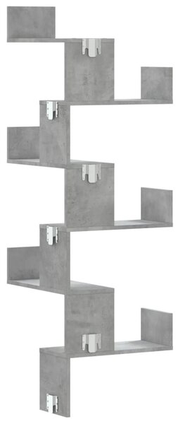Betonszürke szerelt fa fali sarokpolc 45 x 45 x 147 cm