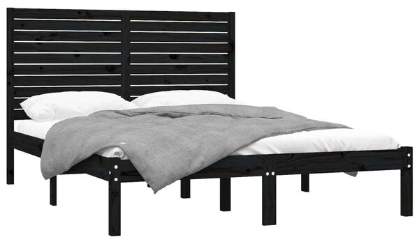 VidaXL Fekete Tömörfa Ágykeret - King Size (150x200 cm)