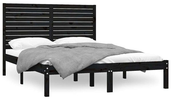 VidaXL Fekete Tömörfa Ágykeret - King Size (150x200 cm)
