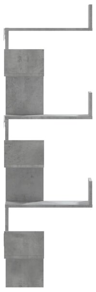 Betonszürke szerelt fa fali sarokpolc 45 x 45 x 147 cm