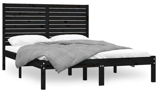 VidaXL Fekete Tömörfa Ágykeret - King Size (150x200 cm)