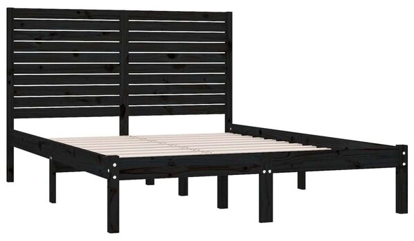 VidaXL Fekete Tömörfa Ágykeret - King Size (150x200 cm)