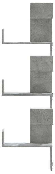 Betonszürke szerelt fa fali sarokpolc 45 x 45 x 147 cm