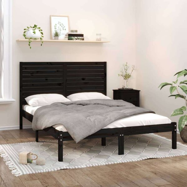 VidaXL Fekete Tömörfa Ágykeret - King Size (150x200 cm)