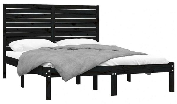 VidaXL Fekete Tömörfa Ágykeret - King Size (150x200 cm)