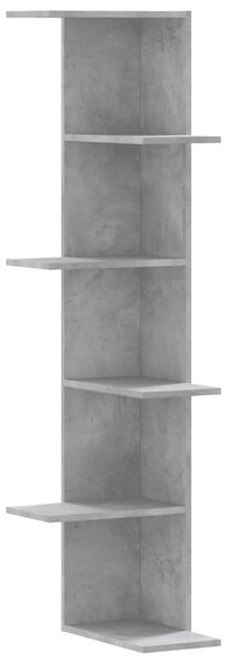 Betonszürke szerelt fa fali sarokpolc 36,5 x 36,5 x 140 cm