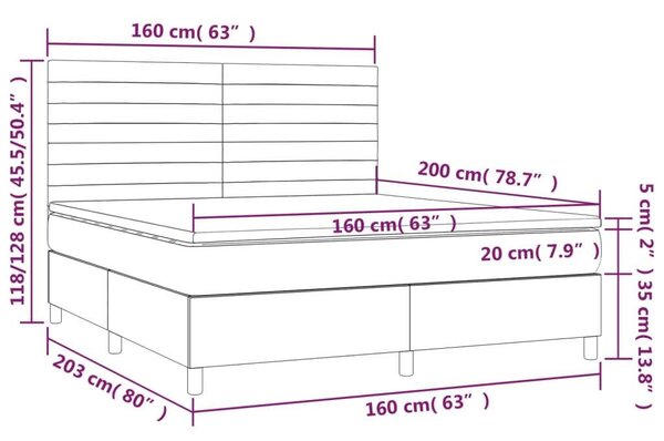 VidaXL LED-es Bársony Ágy - 160x200 cm