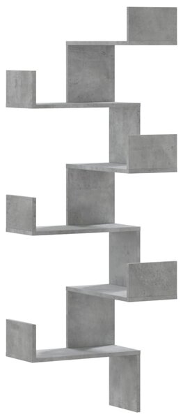 Betonszürke szerelt fa fali sarokpolc 45 x 45 x 147 cm