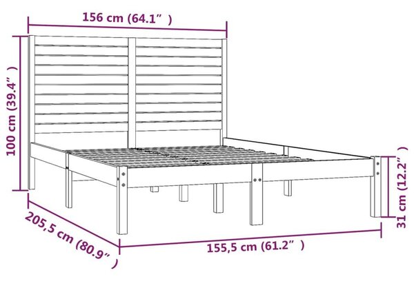 VidaXL Fekete Tömörfa Ágykeret - King Size (150x200 cm)