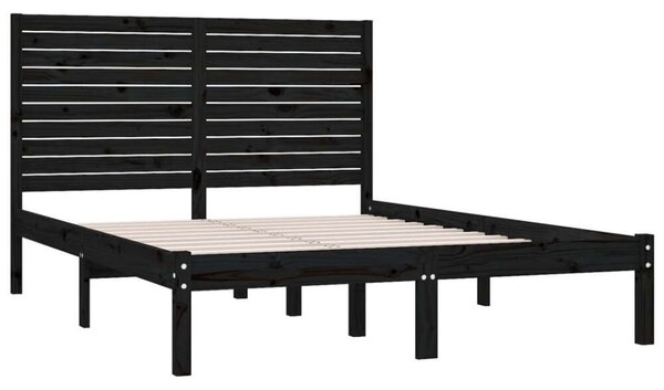 VidaXL Fekete Tömörfa Ágykeret - King Size (150x200 cm)