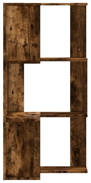 3 szintes füstös tölgy szerelt fa sarok könyvespolc 50x50x102cm