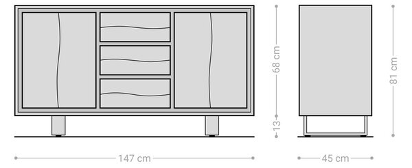 DELIFE Komód Live-Edge 147 cm akác barna 3 fiók 2 ajtó