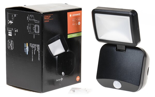 Ledvance kültéri LED reflektor mozgásérzékelővel, hidegfehér, 4 W, fekete, elem nélkül (Battery LED Spotlight)