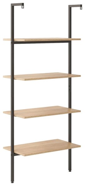 4 szintes világosbarna és fekete létrapolc 64 x 35 x 152,5 cm