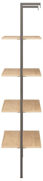 4 szintes világosbarna és fekete létrapolc 64 x 35 x 152,5 cm