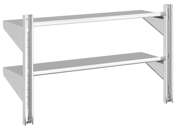 2 szintes ezüst rozsdamentes acél fali polc 100 x 30 x 60 cm