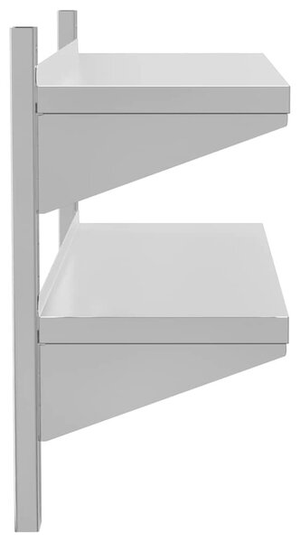 2 szintes ezüst rozsdamentes acél fali polc 100 x 30 x 60 cm