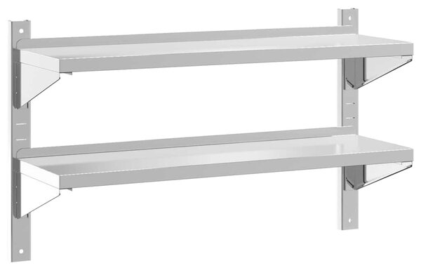 2 szintes ezüst rozsdamentes acél fali polc 100 x 30 x 60 cm