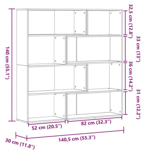 4 szintes betonszürke szerelt fa sarokkönyvespolc 85x85x140 cm