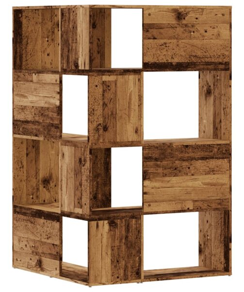 4 szintes antik fa szerelt fa sarokkönyvespolc 85 x 85 x 140 cm