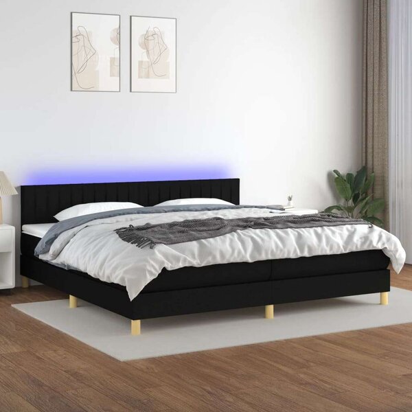 VidaXL fekete szövet rugós és LED-es ágy matraccal 200x200 cm