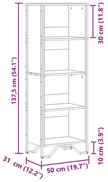 Barna tölgy színű szerelt fa könyvszekrény 50 x 31 x 137,5 cm
