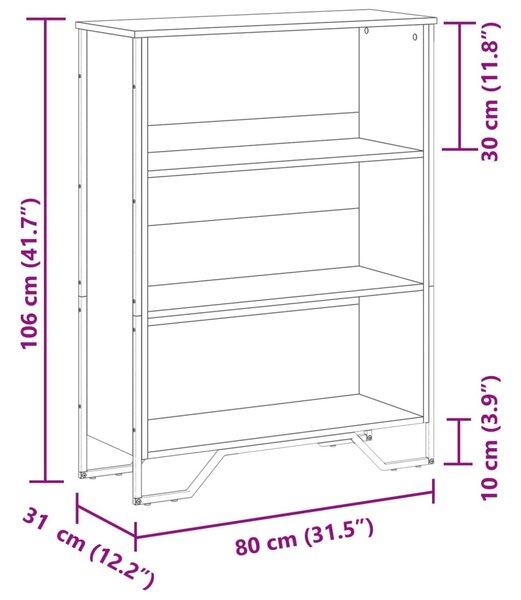 Fekete szerelt fa könyvszekrény 80 x 31 x 106 cm