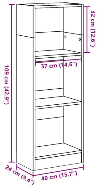 Betonszürke szerelt fa könyvespolc 40 x 24 x 109 cm