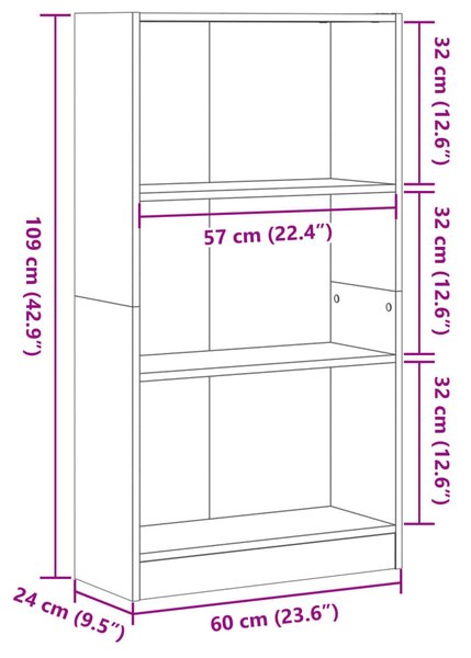 Antik fa színű szerelt fa könyvespolc 60 x 24 x 109 cm