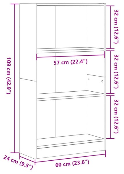 Fekete szerelt fa könyvszekrény 60 x 24 x 109 cm