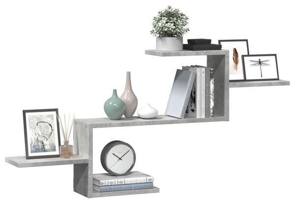 Betonszürke szerelt fa fali polc 104 x 15 x 49 cm