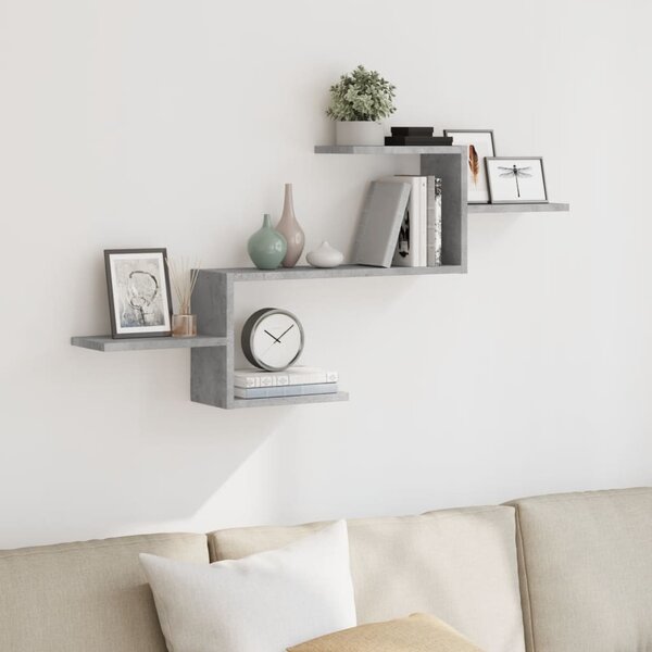 Betonszürke szerelt fa fali polc 104 x 15 x 49 cm