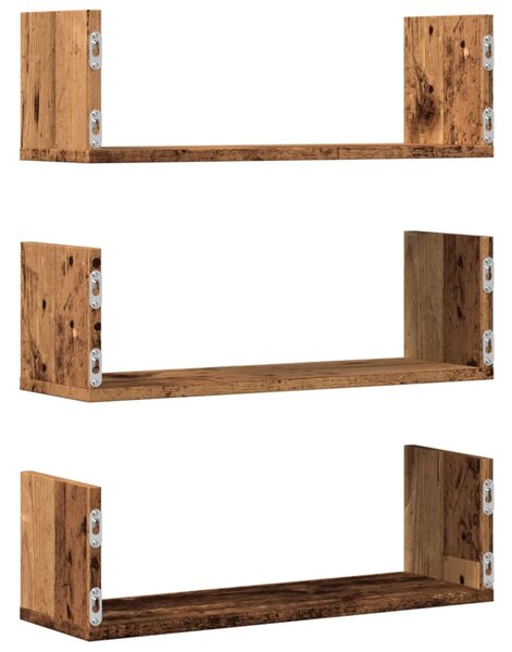 3 db antik fa színű szerelt fa fali polc 58 x 18 x 18 cm