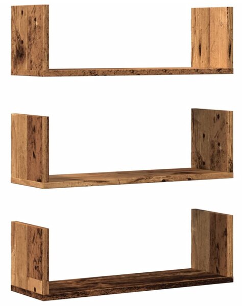 3 db antik fa színű szerelt fa fali polc 58 x 18 x 18 cm