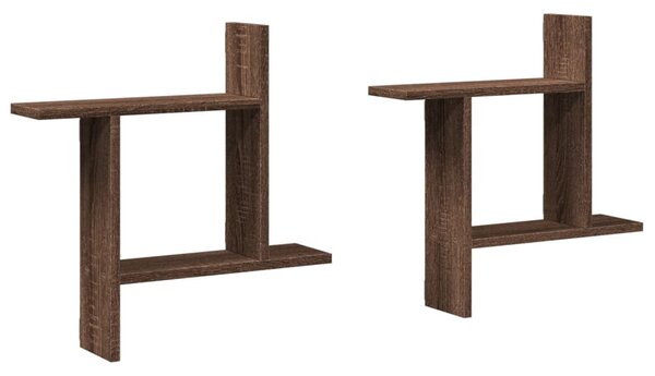 2 db barna tölgyszínű szerelt fa fali polc 50 x 12 x 50 cm