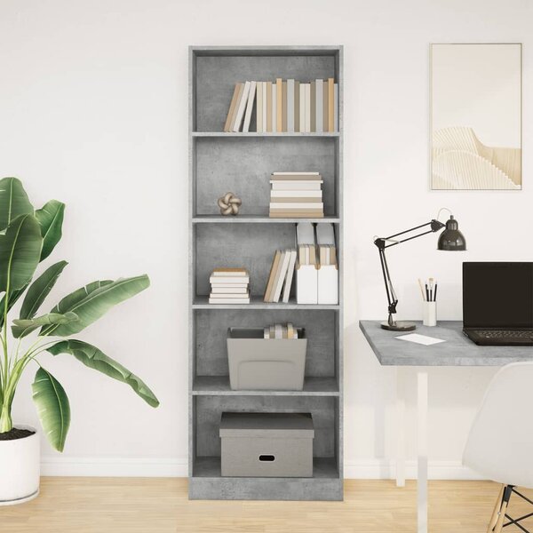 Betonszürke szerelt fa könyvespolc 60 x 24 x 176 cm