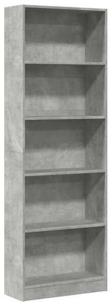 Betonszürke szerelt fa könyvespolc 60 x 24 x 176 cm