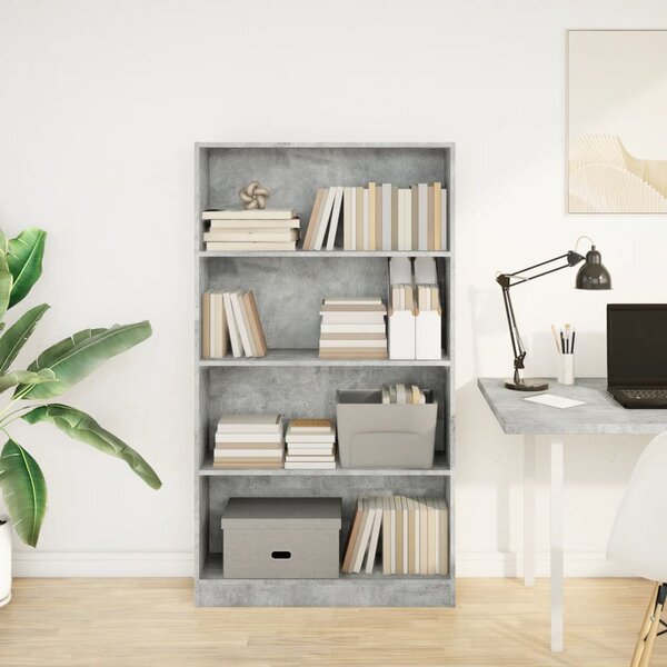 Betonszürke szerelt fa könyvespolc 80 x 24 x 143 cm