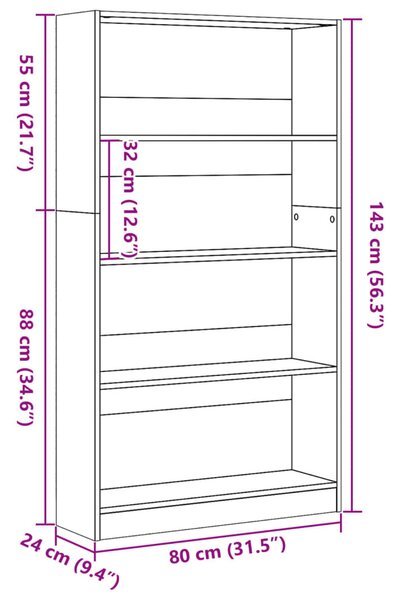 Betonszürke szerelt fa könyvespolc 80 x 24 x 143 cm