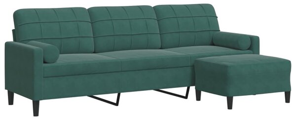 3 személyes sötétzöld bársony kanapé lábtartóval 210 cm