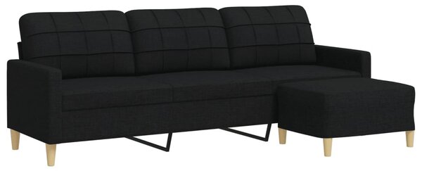 3 személyes fekete szövet kanapé lábtartóval 210 cm