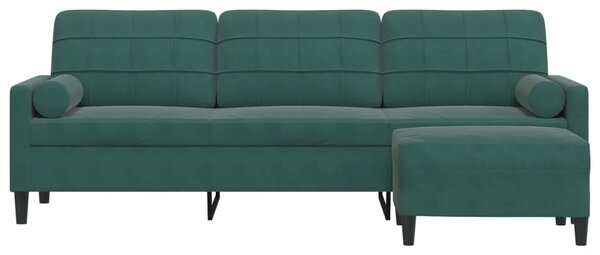 3 személyes sötétzöld bársony kanapé lábtartóval 210 cm