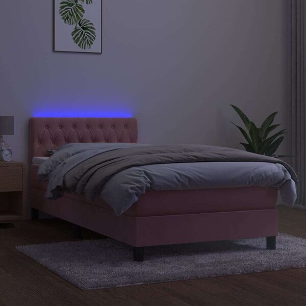 VidaXL rózsaszín bársony rugós és LED-es ágy matraccal 100x200 cm