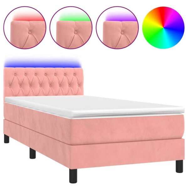 VidaXL rózsaszín bársony rugós és LED-es ágy matraccal 100x200 cm