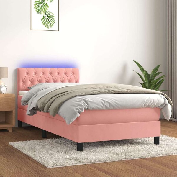 VidaXL rózsaszín bársony rugós és LED-es ágy matraccal 100x200 cm
